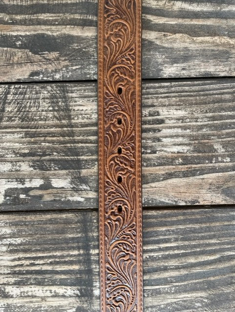 Ladies Tooled Leather BElt with Etched Square Buckle - C50189 - Blair's Western Wear Marble Falls, TX