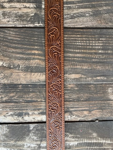 Ladies Tooled Leather BElt with Etched Square Buckle - C50189 - Blair's Western Wear Marble Falls, TX