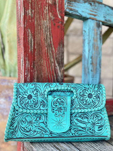 Turquoise Leather American Darling Clutch / Purse ADBG1134F - Blair's Western Wear Marble Falls, TX