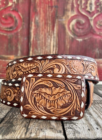 Ladies All Tooled Leather and Buckle Belt - ADBLF181 - Blair's Western Wear Marble Falls, TX 