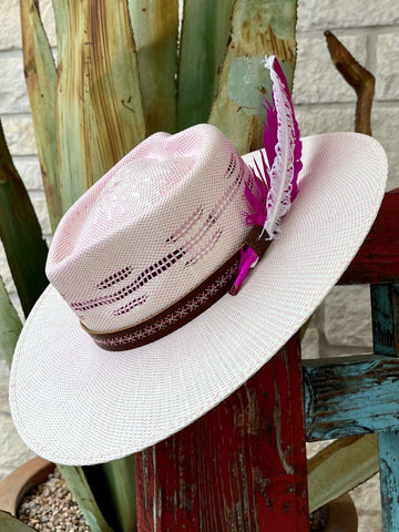 Natural & Hot Pink Ladies Straw Cowgirl Hat - CSABMB0640NP - Blair's Western Wear Marble Falls, TX