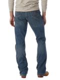 Men's relaxed fit Wrangler Retro bootcut blue jean with W-stitch back pockets, mid rise, and boot-friendly leg opening — Blair's Western Wear Marble Falls TX