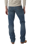 Men's relaxed fit Wrangler Retro bootcut blue jean with W-stitch back pockets, mid rise, and boot-friendly leg opening — Blair's Western Wear Marble Falls TX