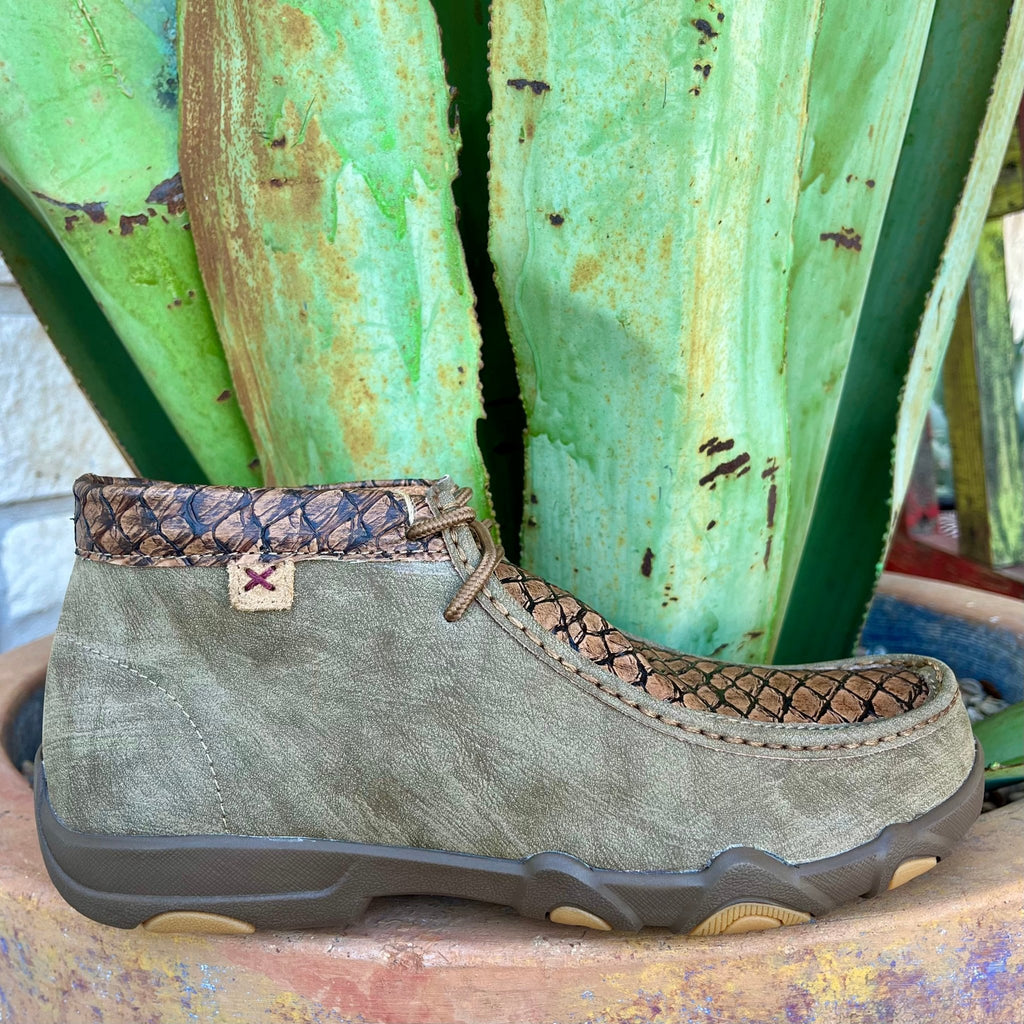 Men's Twisted X Chukka Driving Moccasins in brown, lightweight design with UltraLite X technology, featuring eco-friendly materials - MDMU004. Available at Blair's Western Wear, Marble Falls, TX.