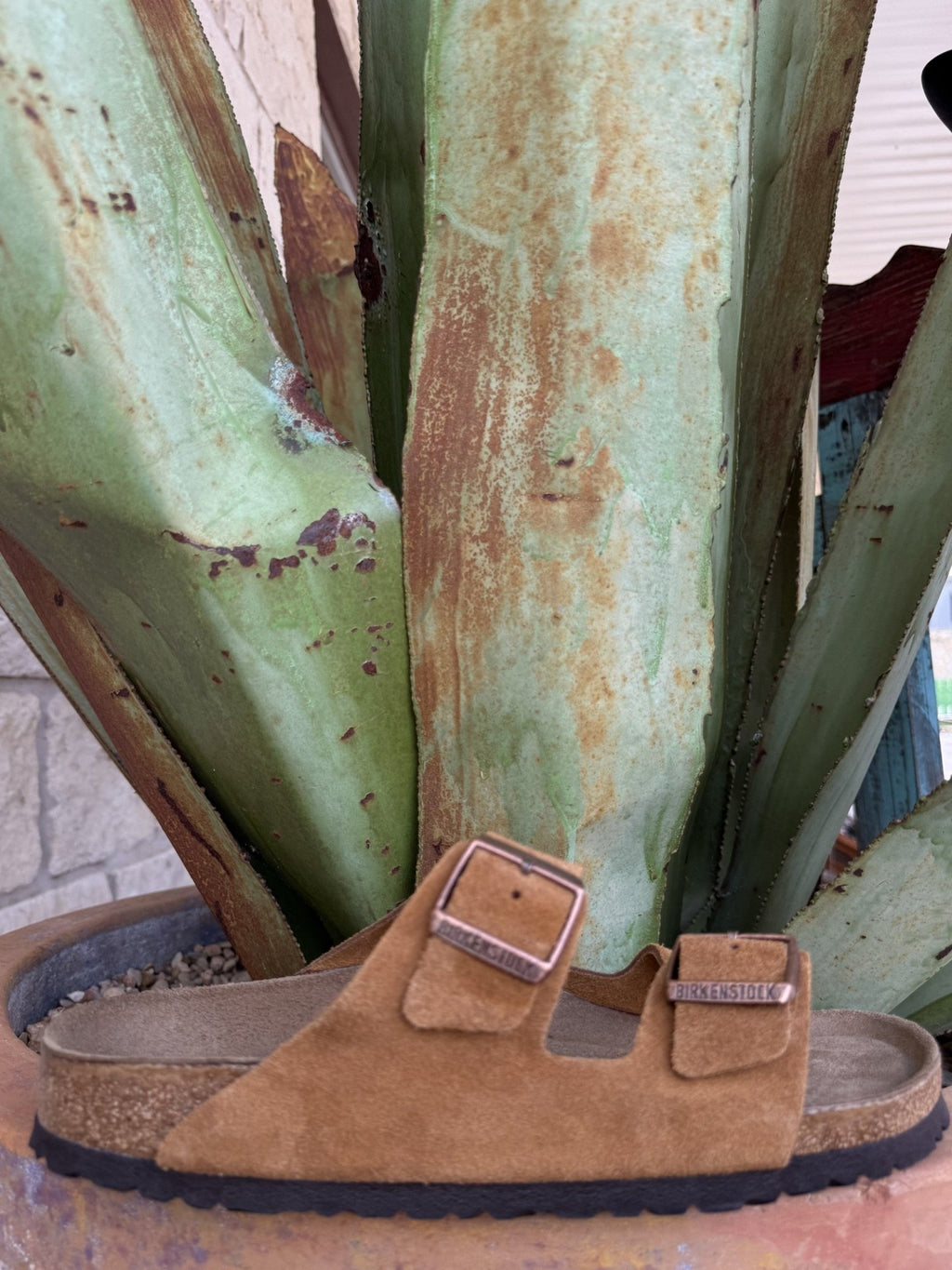 Unisex mink brown suede sandal with two adjustable buckle straps, contoured soft cork footbed, and lightweight EVA outsole — Blair's Western Wear Marble Falls TX⠋