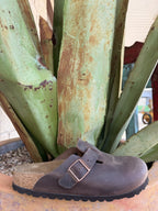 Habana brown oiled leather closed-toe Boston clog with an adjustable buckle strap and contoured footbed — Blair's Western Wear Marble Falls TX