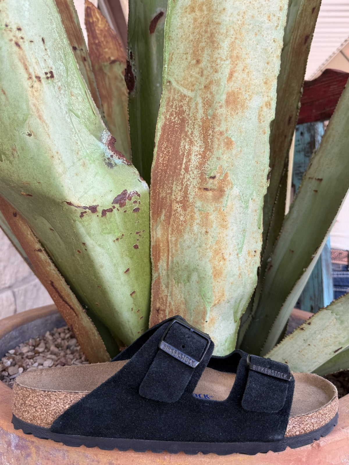 Unisex Black Suede Arizona Soft Footbed Sandal