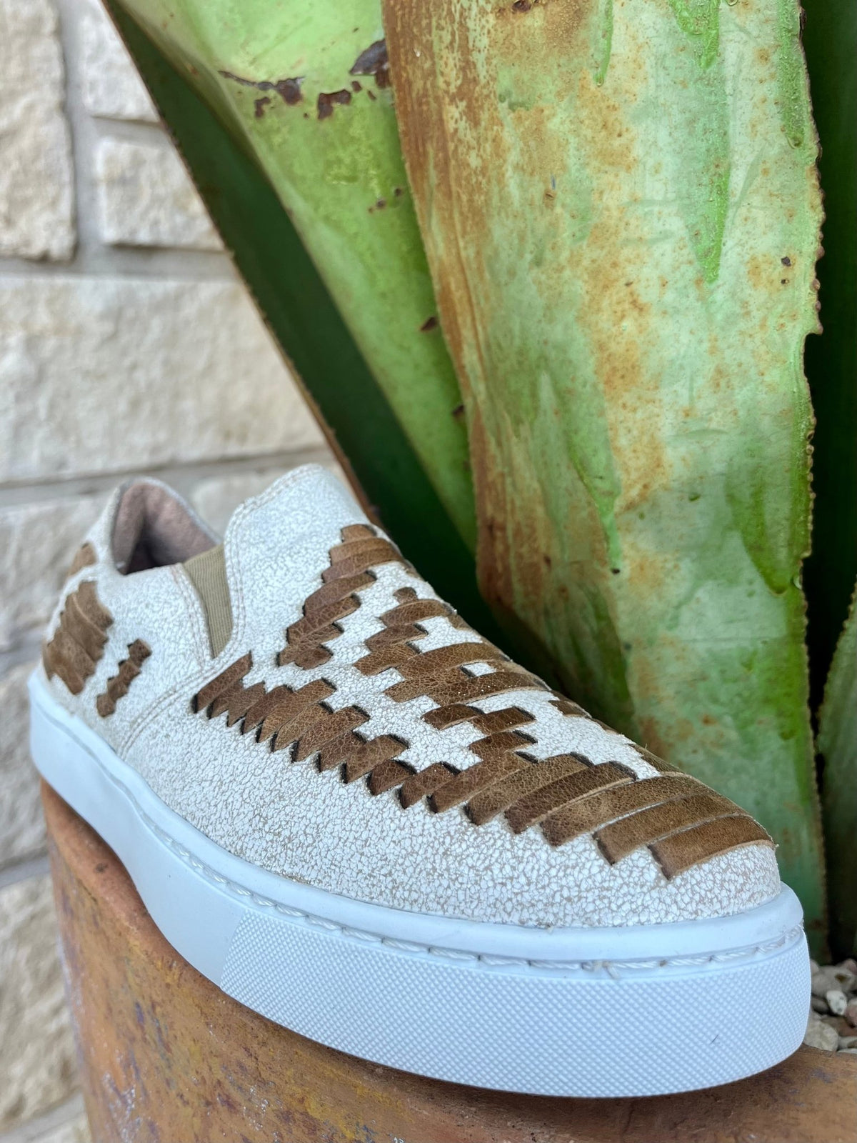 Women's Agave Sky Dakota Tan Woven Leather Slip-On Sneaker