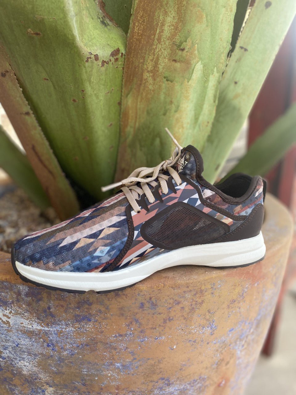 Women's Ariat Brown Tan Blue Peach Aztec-Inspired Tennis Shoe