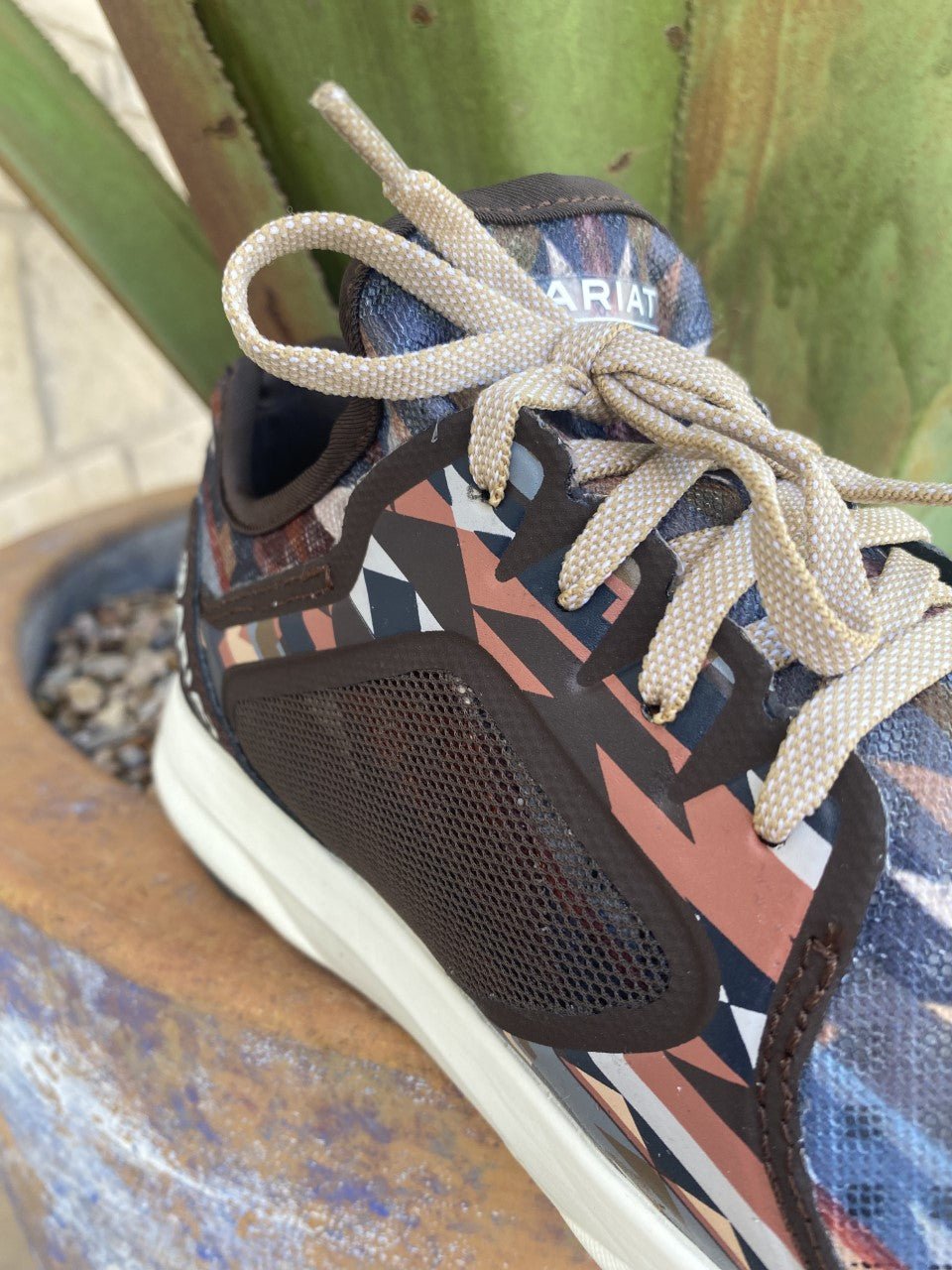 Women's Ariat Brown Tan Blue Peach Aztec-Inspired Tennis Shoe