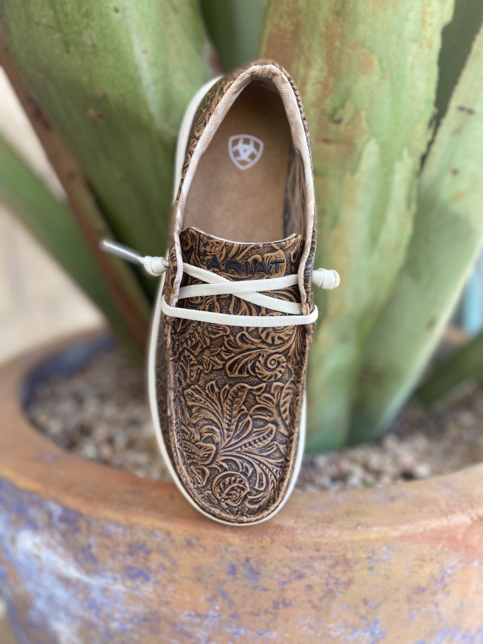 Women's Ariat Hilo Brown Tooled Leather Slip-On