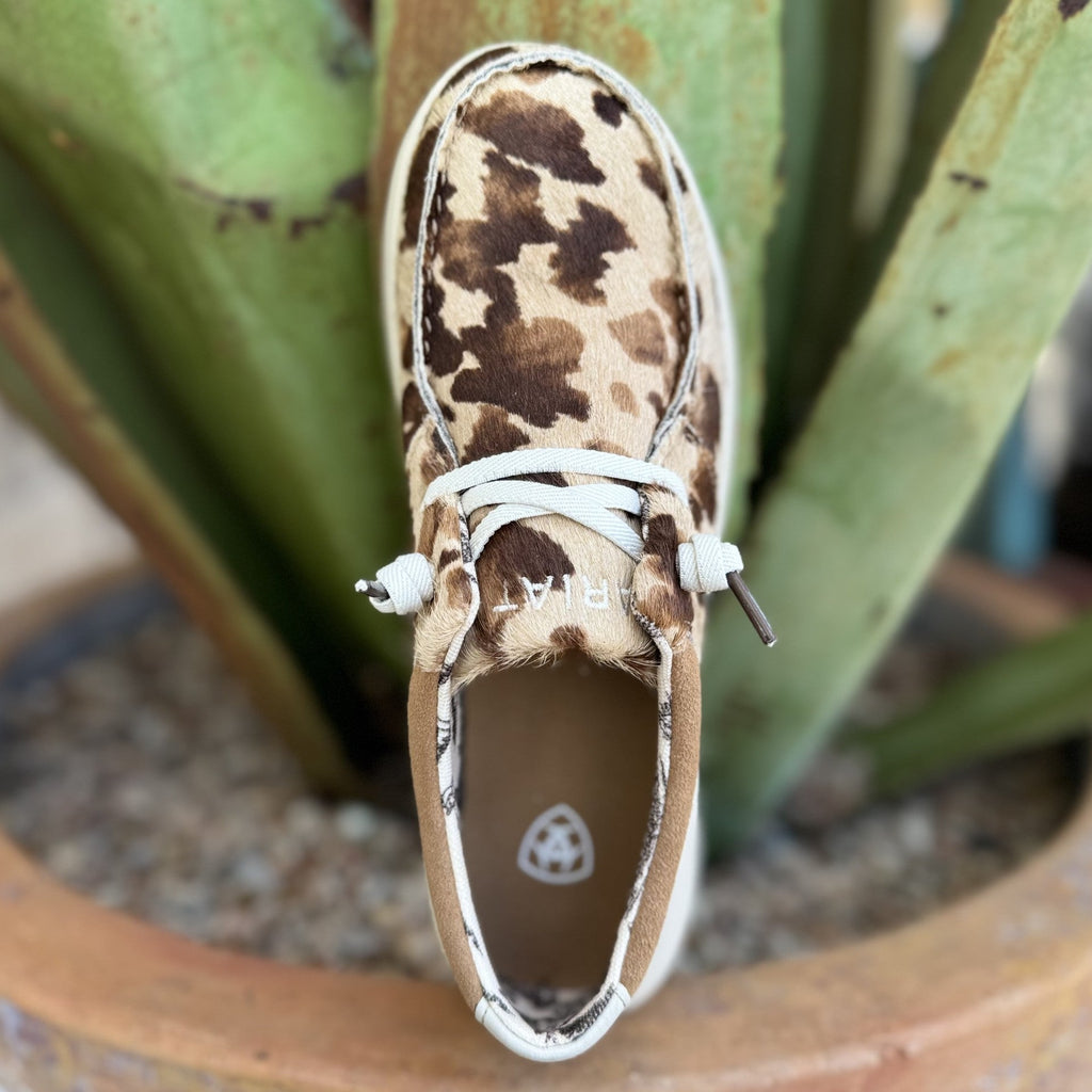 Women's Ariat Hilo Off-White Brown Cowhide Print Slip-On