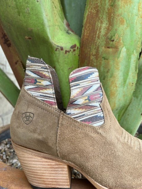 Women's Ariat Tan Roughout Aztec-Inspired Western Bootie