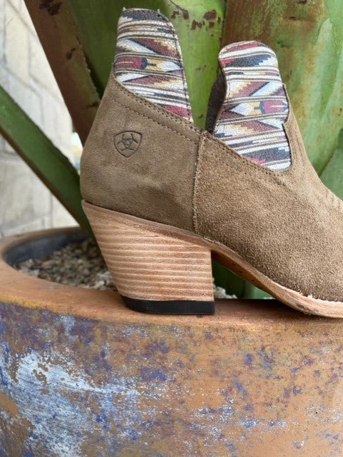 Women's Ariat Tan Roughout Aztec-Inspired Western Bootie