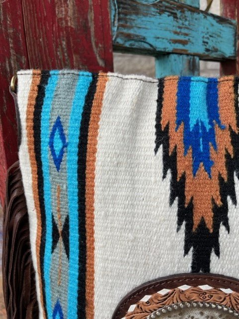 Women's Aztec-Inspired Blanket Fringe Leather Purse