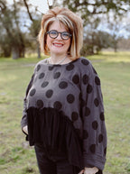 Women's Black and Gray Polka Dot Hi-Low Blouse
