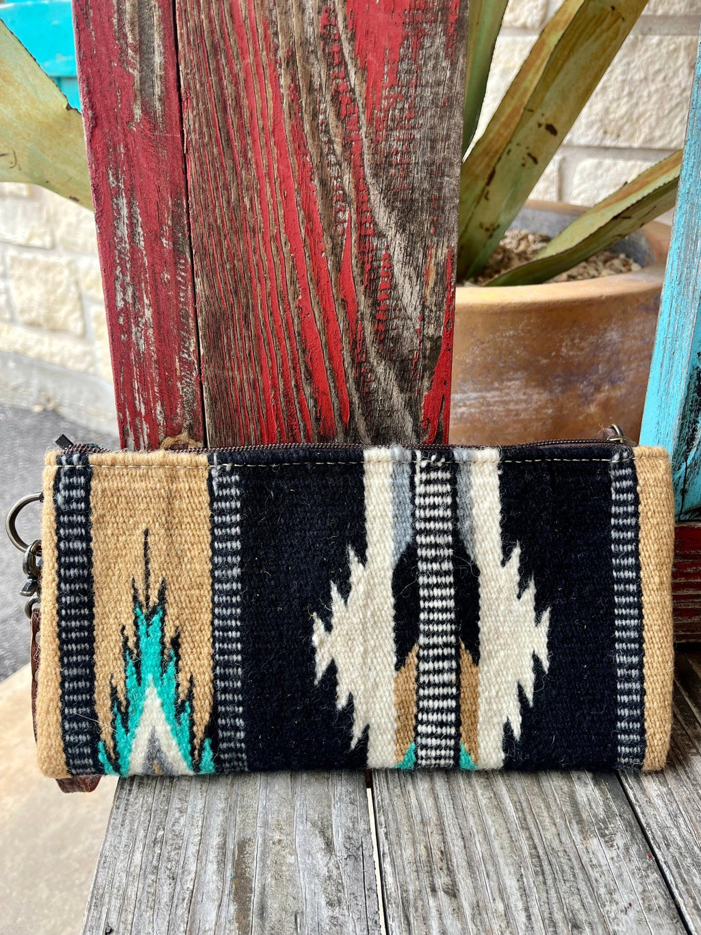 Women's Black, Cream & Turquoise Navajo-Inspired Blanket Wristlet