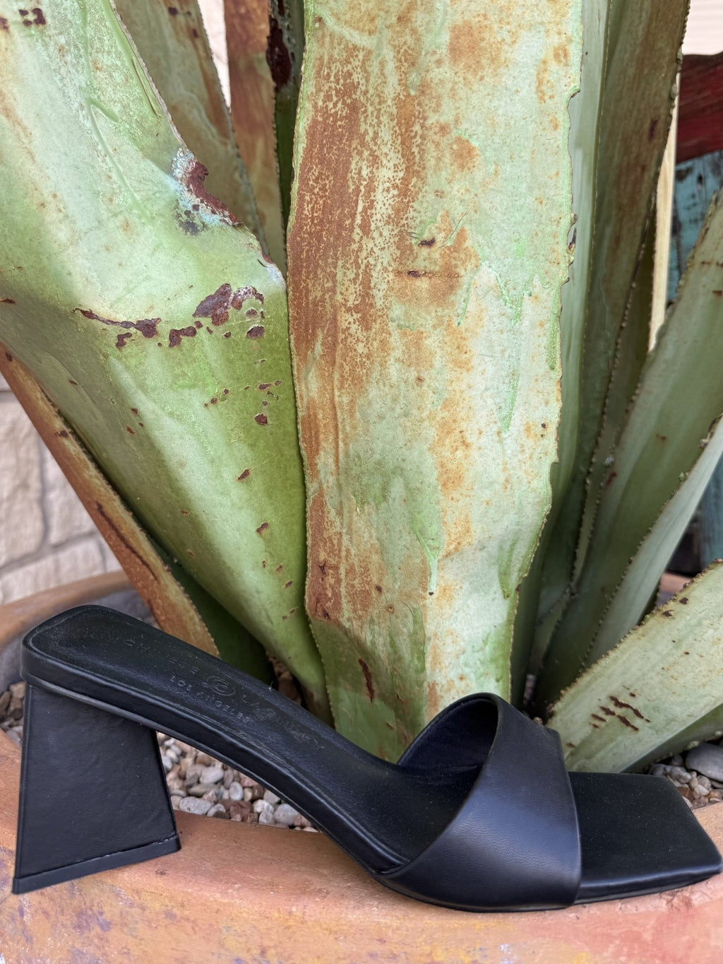 Women's Black Square-Toe Slide Heel