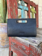 Women's Black Tooled Leather Clutch