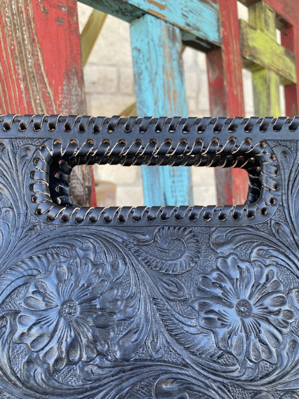 Women's Black Tooled Leather Clutch