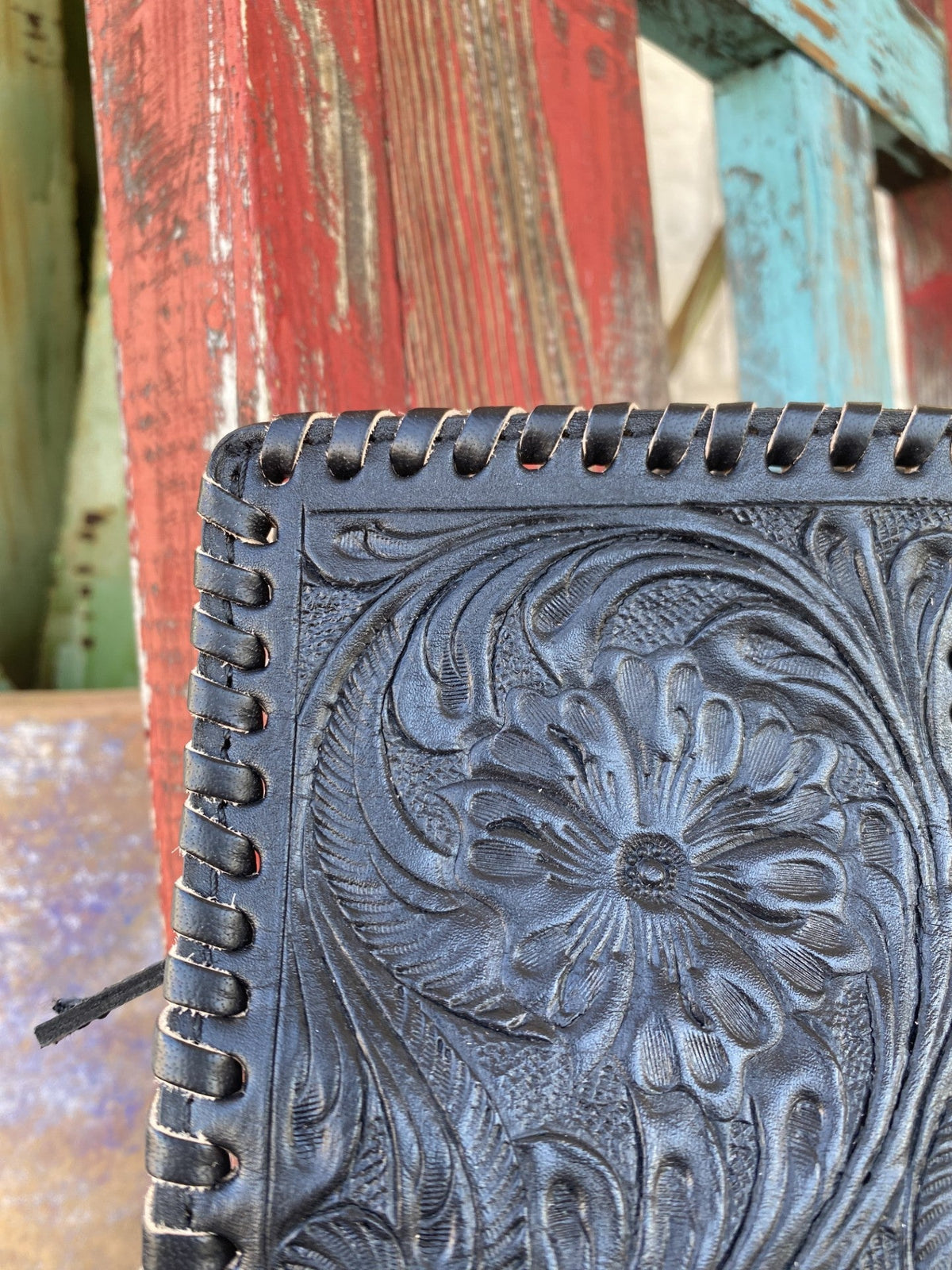 Women's Black Tooled Leather Clutch