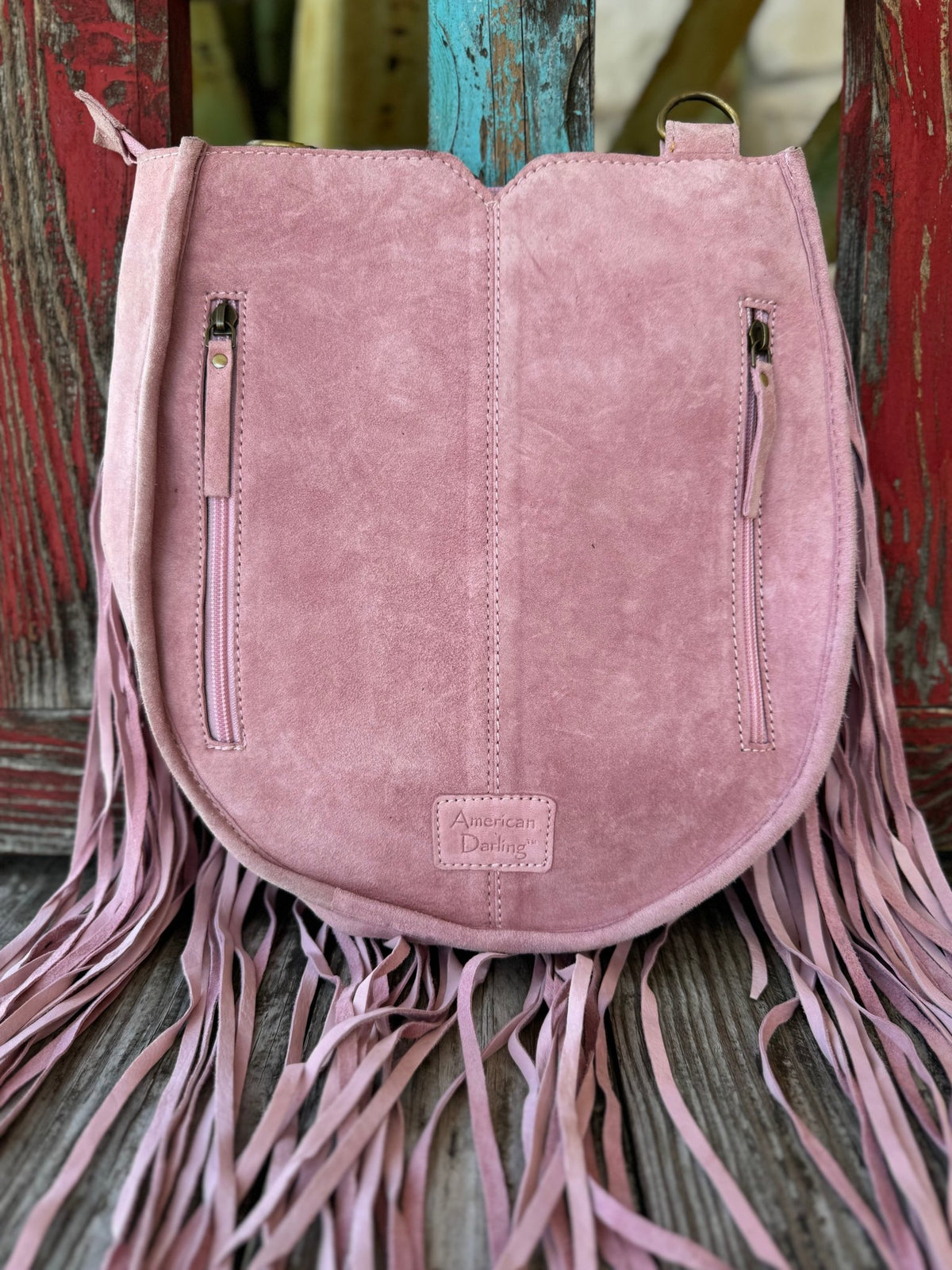 Women's Blush Pink Fringe Crossbody with Tooled Feather Flap