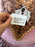 Women's Blush Pink Fringe Crossbody with Tooled Feather Flap