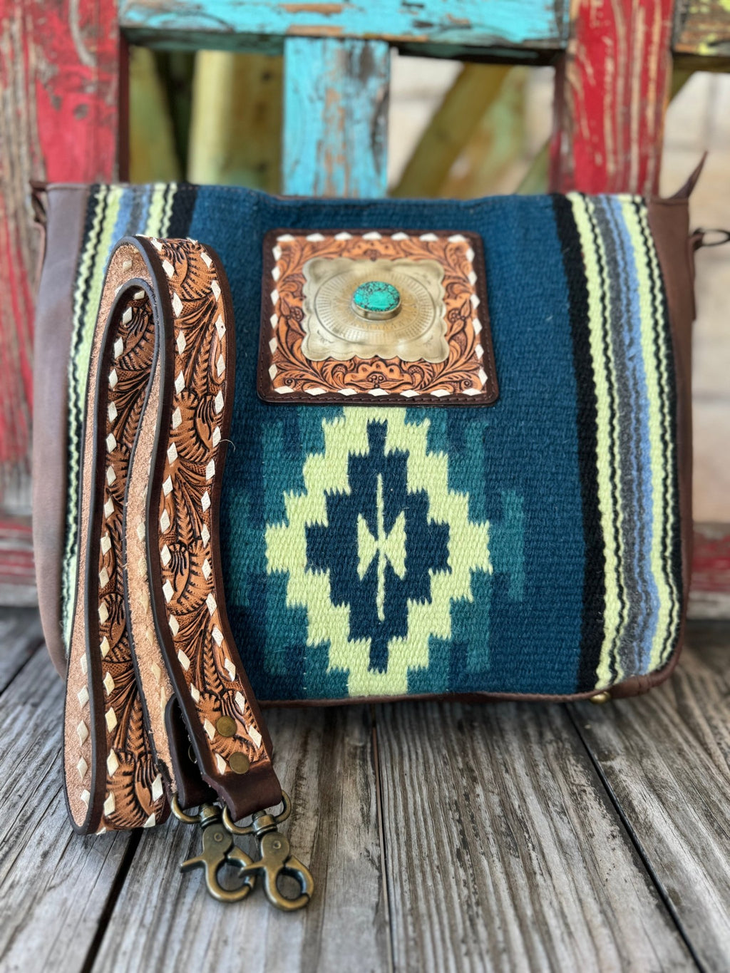 Women's Brown Leather & Saddle Blanket Messenger Bag