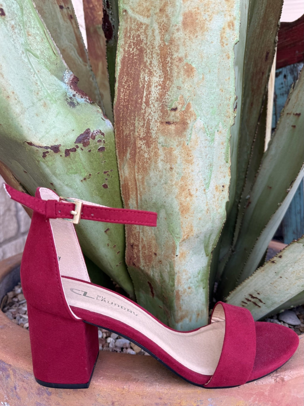 Women's red suede open-toe heel with adjustable strap and 3-inch heel — Blair's Western Wear Marble Falls TX