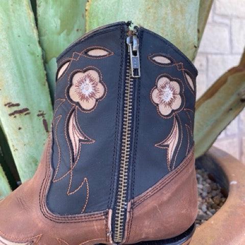 Women's Corral Brown & Black Floral Inlay Zip Bootie