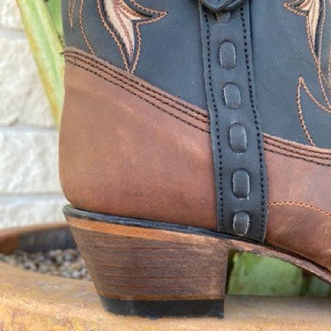 Women's Corral Brown & Black Floral Inlay Zip Bootie