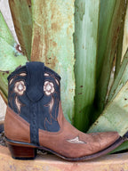 Women's Corral Brown & Black Floral Inlay Zip Bootie