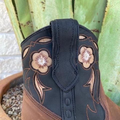 Women's Corral Brown & Black Floral Inlay Zip Bootie