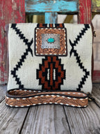 Women's Cream, Black & Rust Blanket Weave Handbag with Tooled Concho