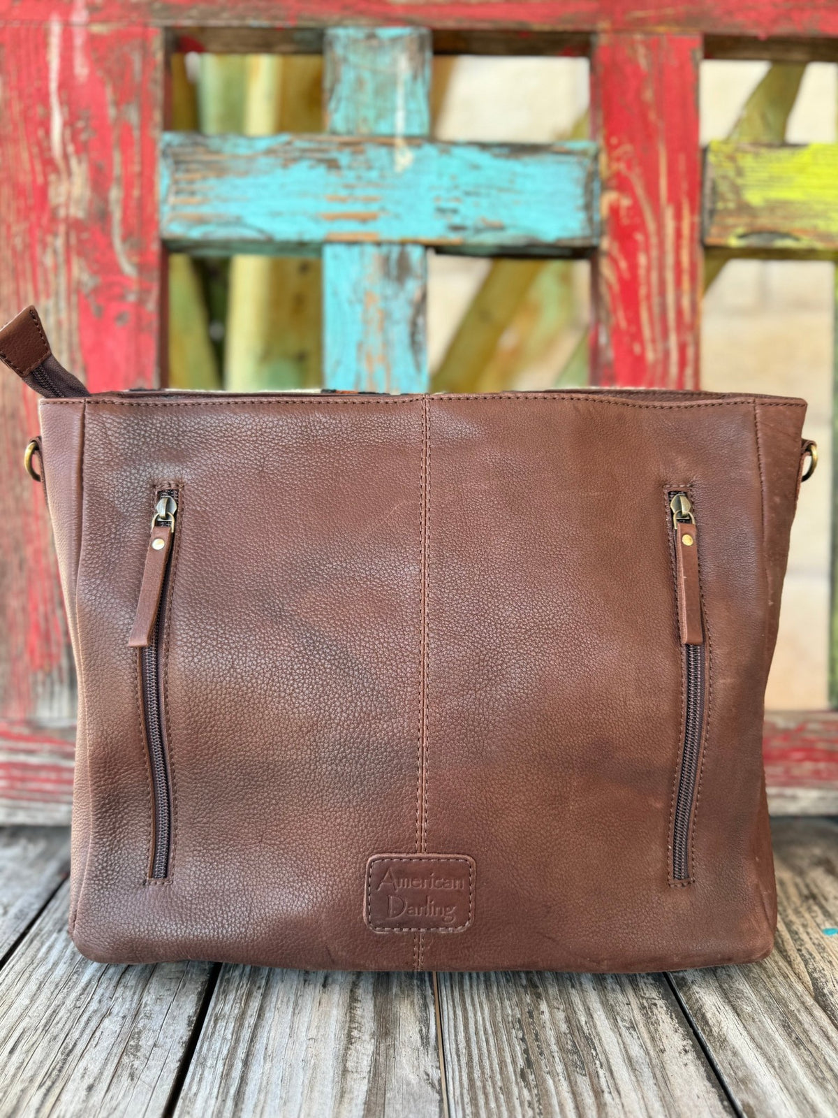Women's Cream, Black & Rust Blanket Weave Handbag with Tooled Concho