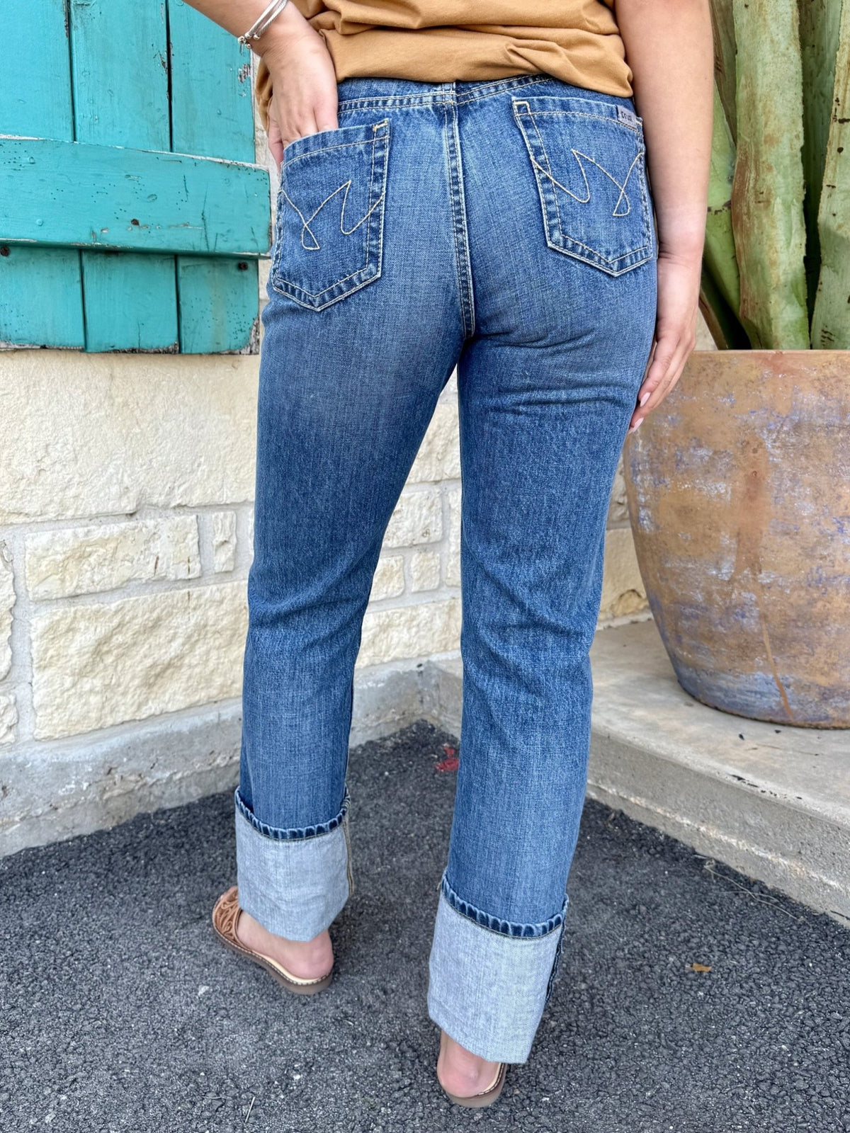 Women's Cruel Girl High Rise Front Seam Straight-Leg Cuffed Jean
