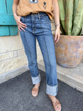 Women's Cruel Girl High Rise Front Seam Straight-Leg Cuffed Jean