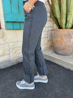 Women's Cruel Girl High Rise Relaxed Straight-Leg Bareback Jean - Charcoal