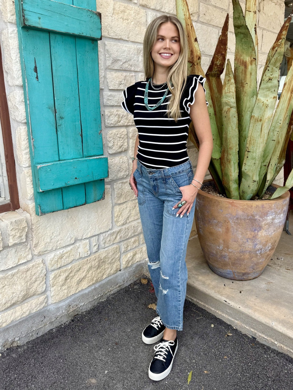 Ladies Cruel Denim Jean Light Wash Jean in blue, made from 100% cotton, with relaxed fit and front patch pockets - CB75654001. Available at Blair's Western Wear, Marble Falls, TX.
