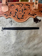 Women's Dark Brindle Hair-On Hide Tote with Tooled Yoke & Black Fringe