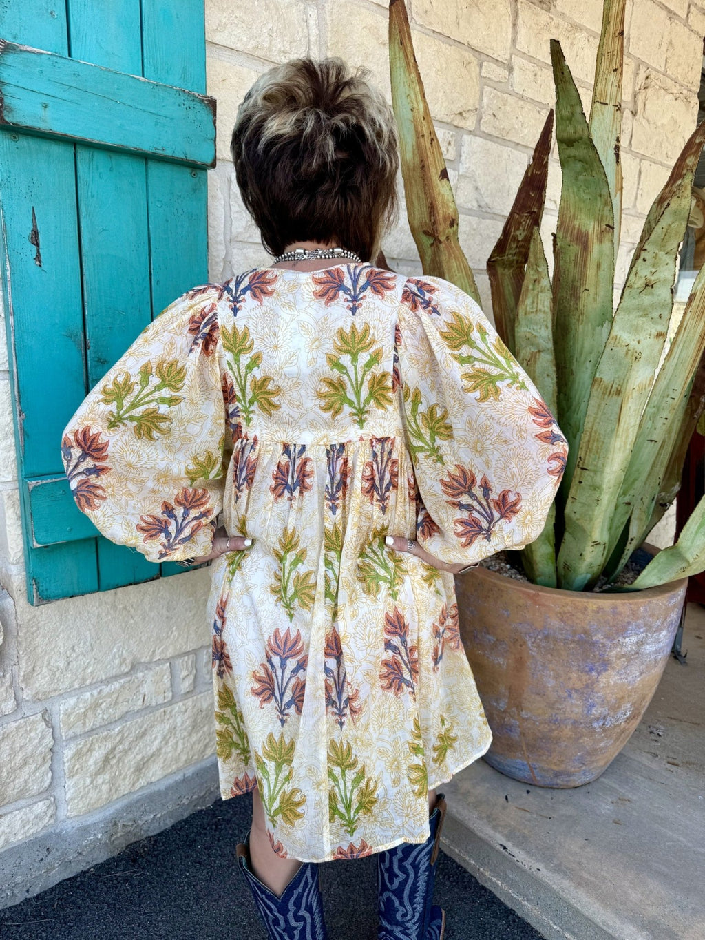 Women's Fall Floral Block Print Dress