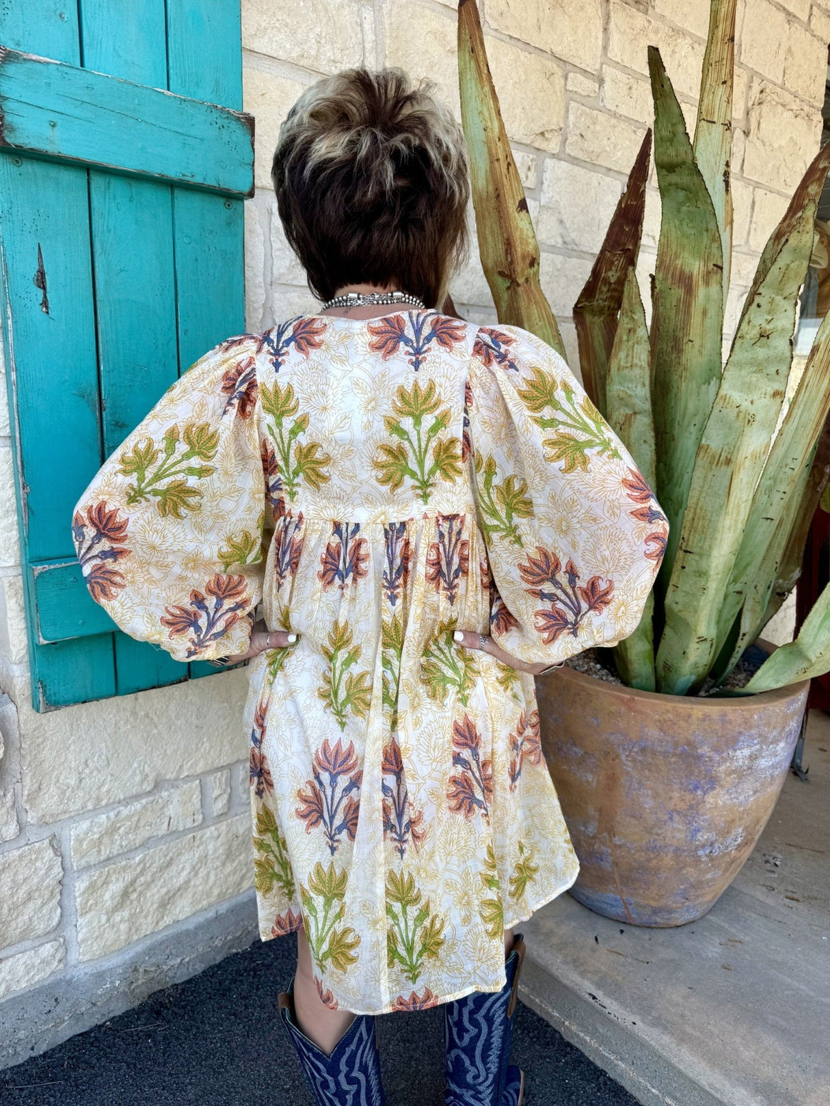 Women's Fall Floral Block Print Dress