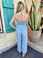 Women's Light Denim Halter Jumpsuit