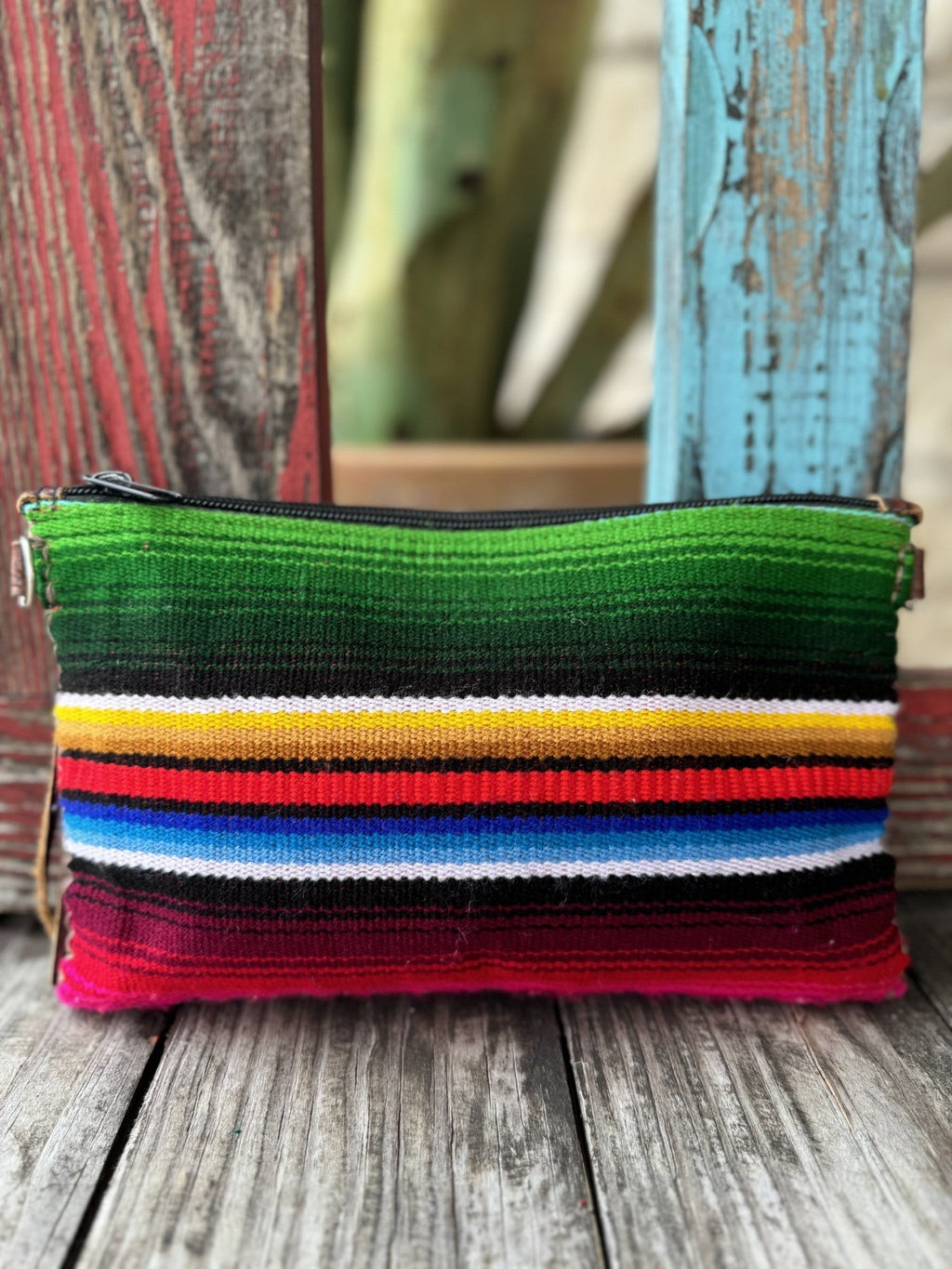 Women's Multicolor Aztec-Inspired & Tan Suede Fringe Clutch Wristlet