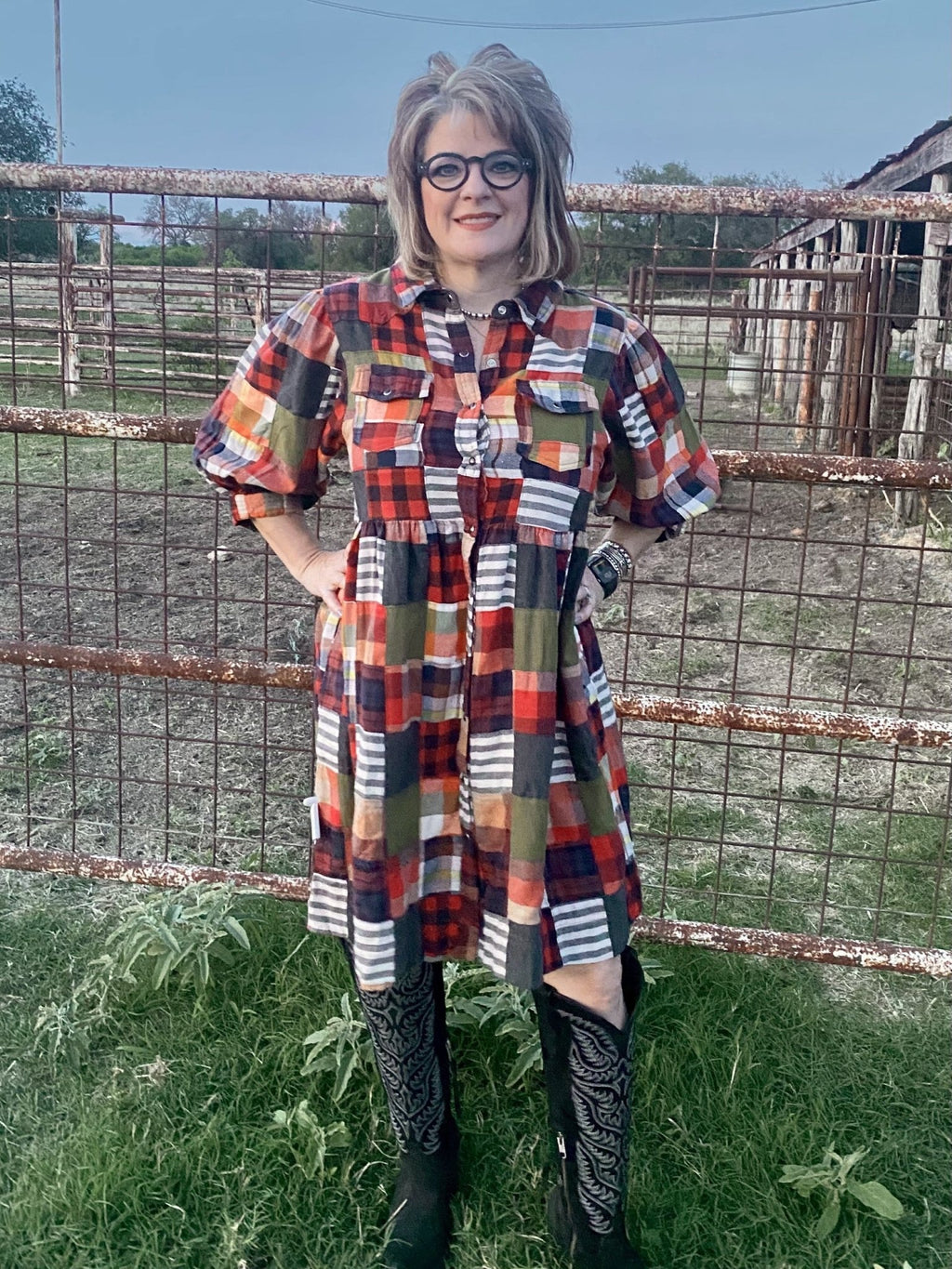 Women's Multicolor Flannel Patchwork Dress