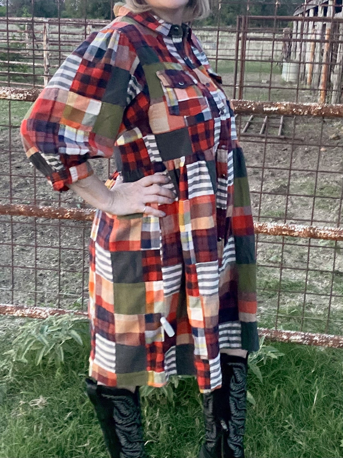 Women's Multicolor Flannel Patchwork Dress