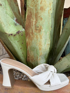 Off-white platform heel with a soft knotted upper and open square toe — Blair's Western Wear Marble Falls TX