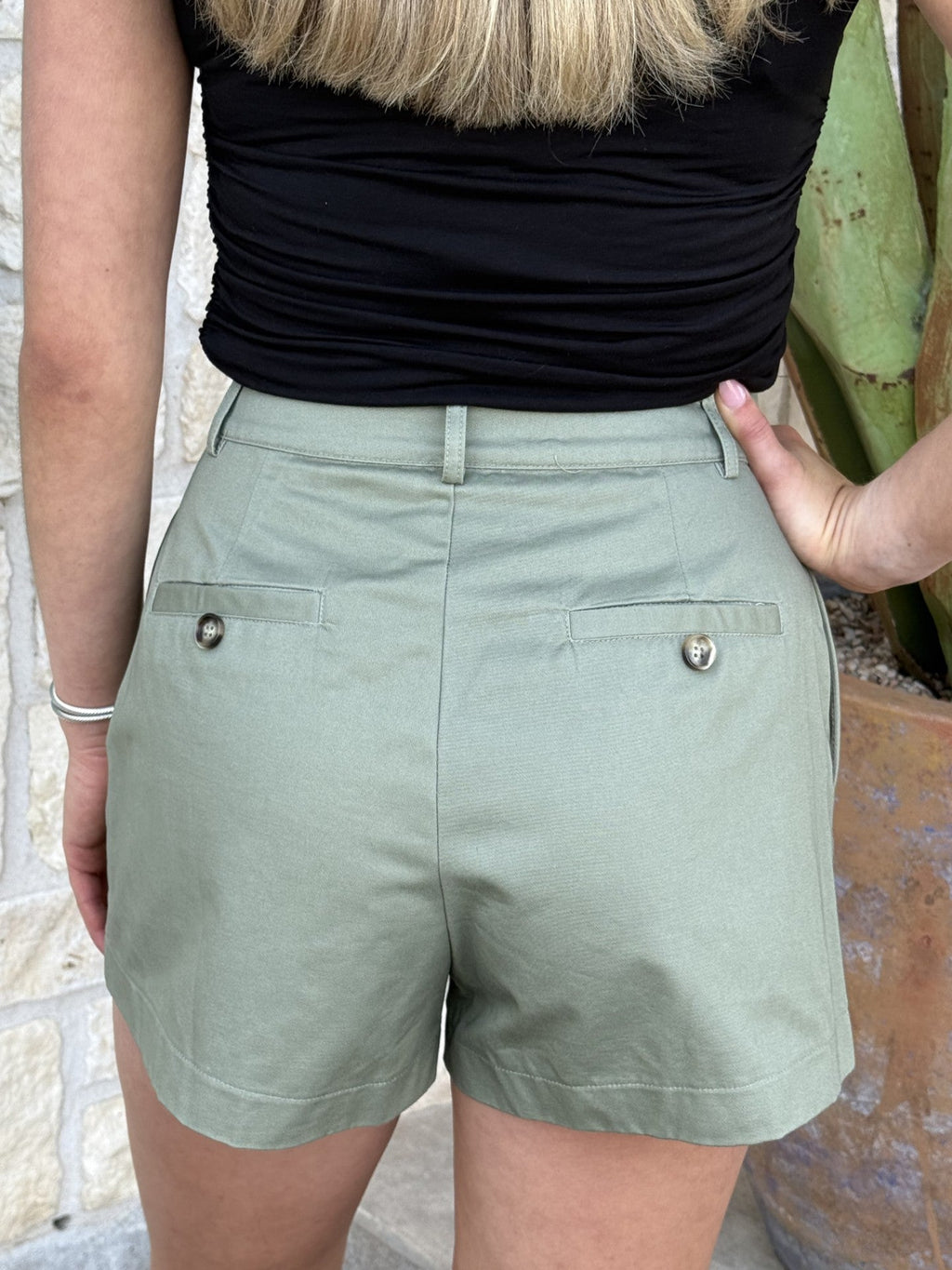 Women's Olive Pleated Dress Shorts