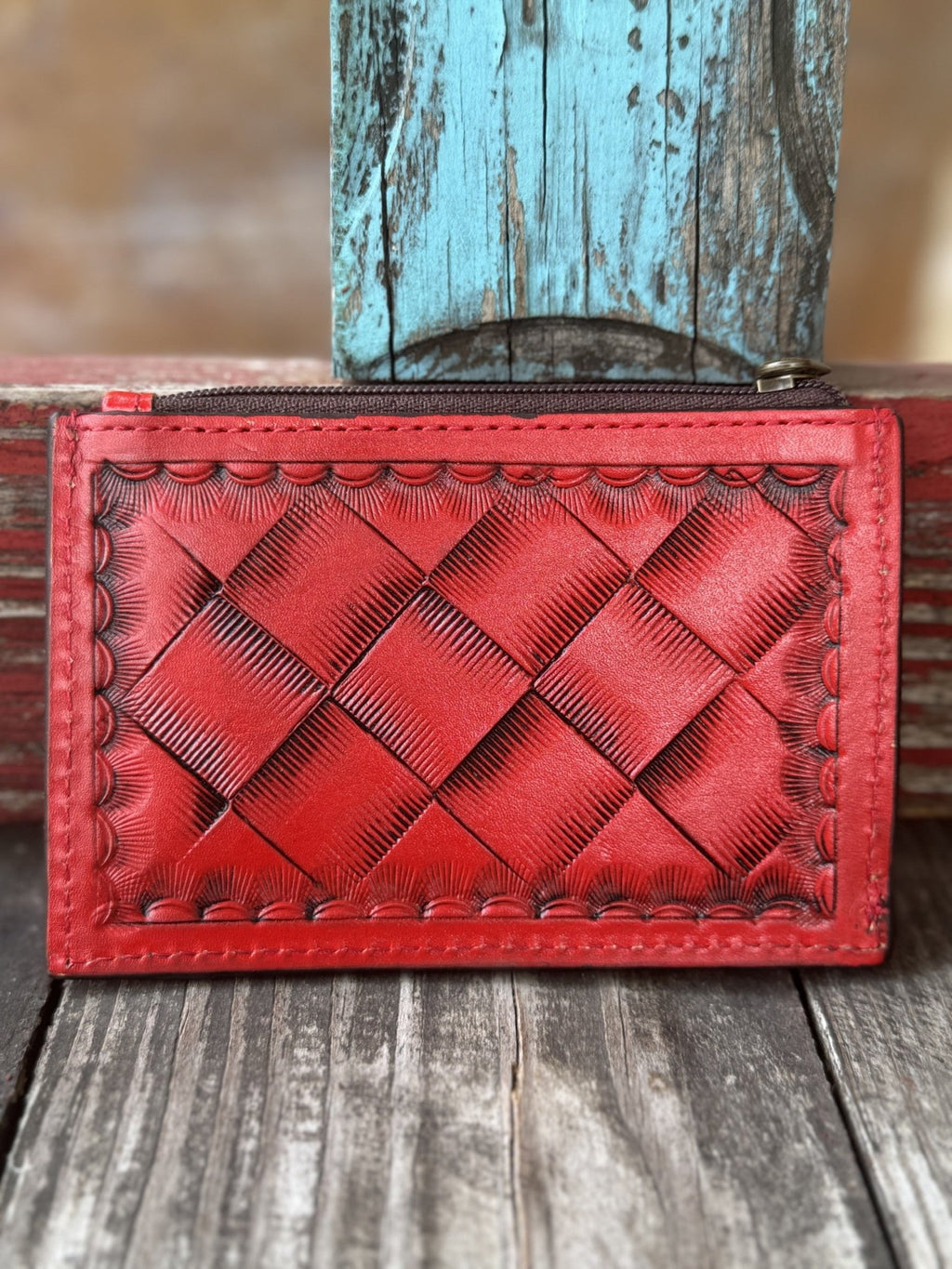 Women's Red Tooled Leather Cardholder Wallet