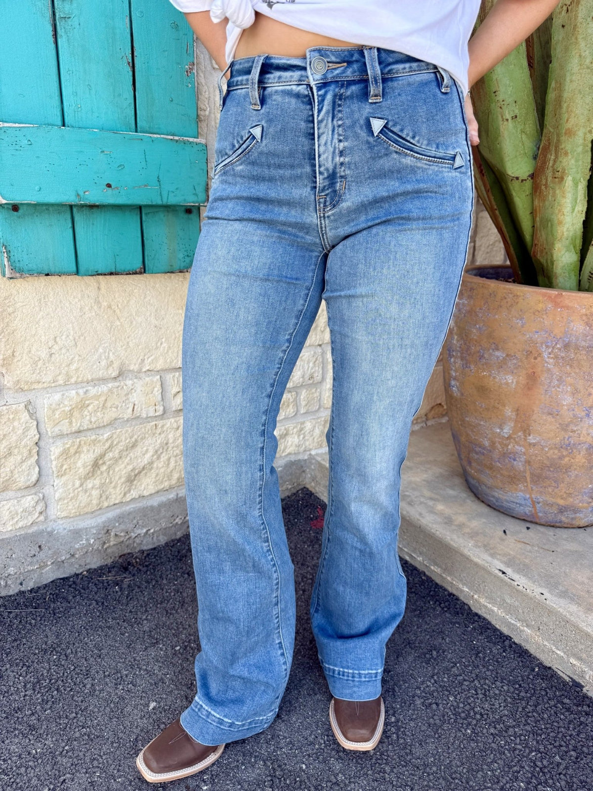 Women's Rock & Roll Denim High Rise Trouser Smiley Jean - Light Wash